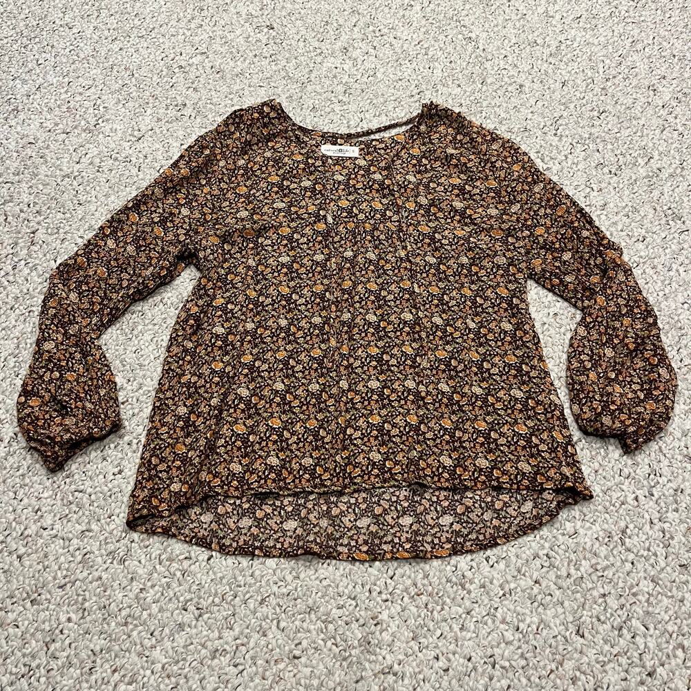 Natural Life Floral Long Sleeve Peasant Blouse S Cottagecore Brown Fall Casual